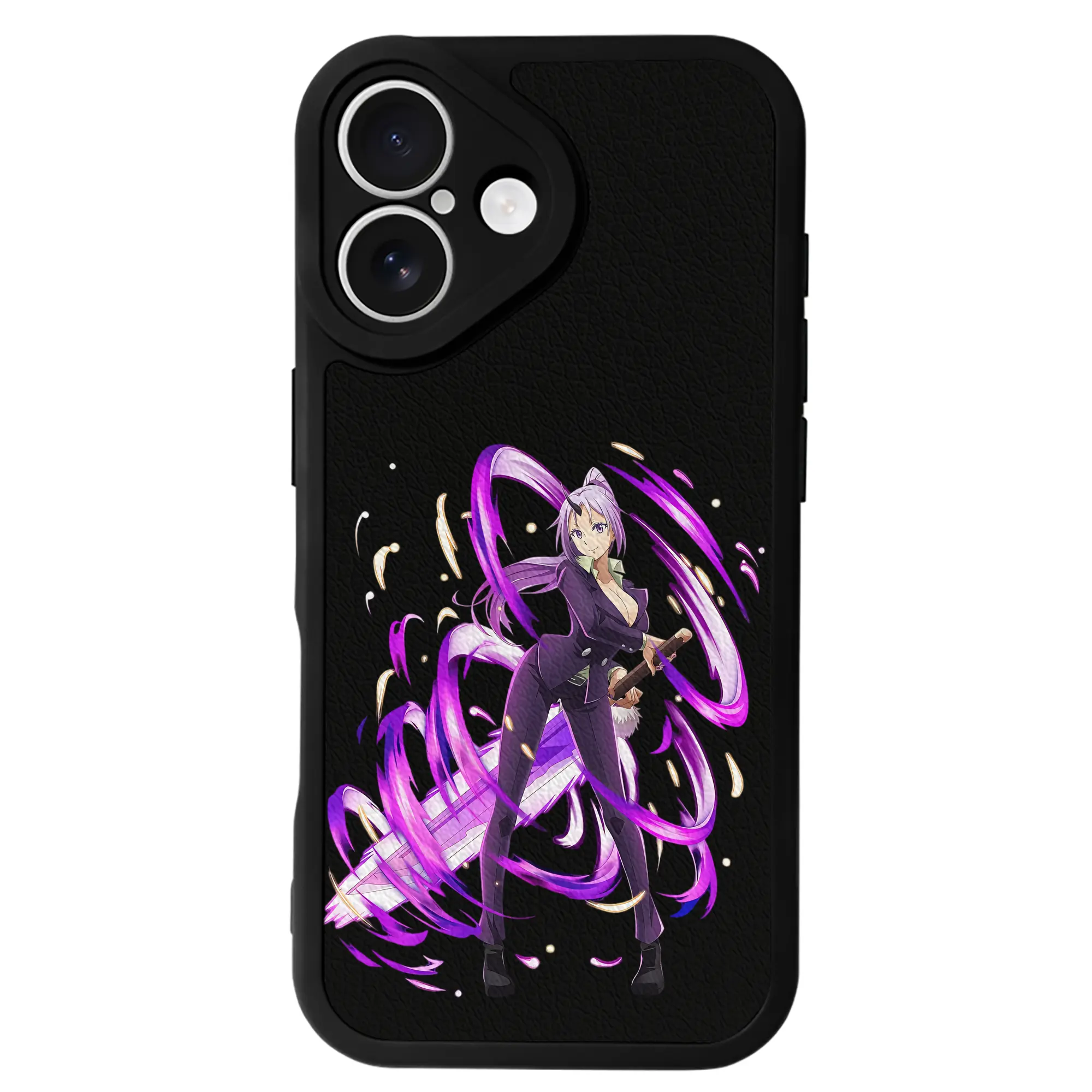 転生したらスライムだった件 グッズ,シオン - IPhone 16シリーズ対応 ・ シリコンスマホケース ・ レザー調 ・ 高精度フィット ・ 耐衝撃 ・ ワイヤレス充電対応 ・ 精密カット